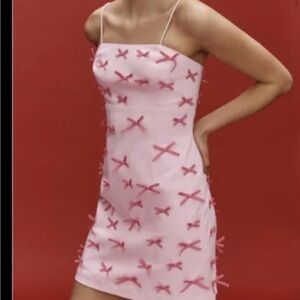 Anthropologie Pink Bow Mini Dress